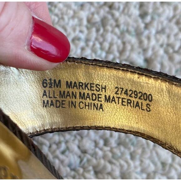 Etienne Aigner US 6.5M sandals cork wedgie heels slides brown snakeskin shoes - Picture 7 of 8